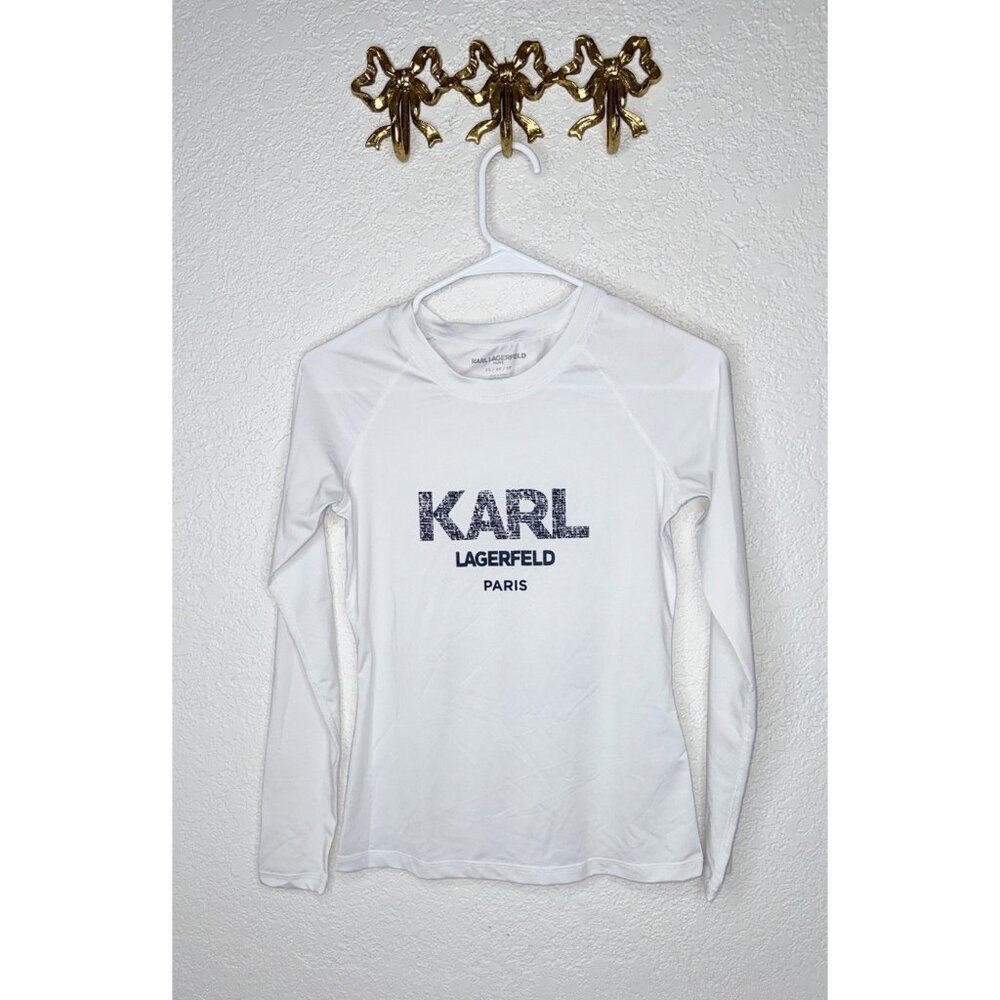 KARL Lagerfeld Women’s Long Sleeve Graphic Shirt XS Quick Dry Athletic Gym P